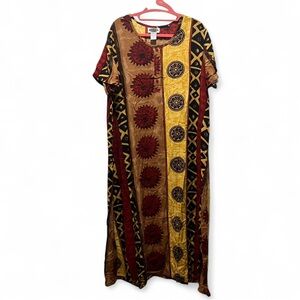 🔴 Red and Gold Maxi Dress Casual Resort Wear